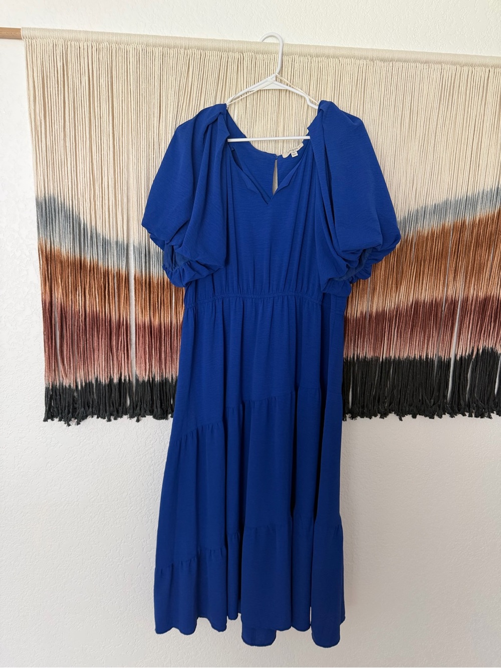 Umgee Royal Blue Puff-Sleeve Midi Dress